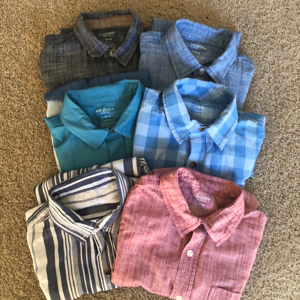 Lot of 6 Arizona Jeans button down boys shirts